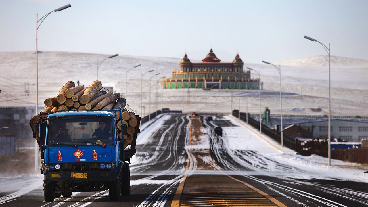 Russian sourced timber being transported for processing in Manzhouli