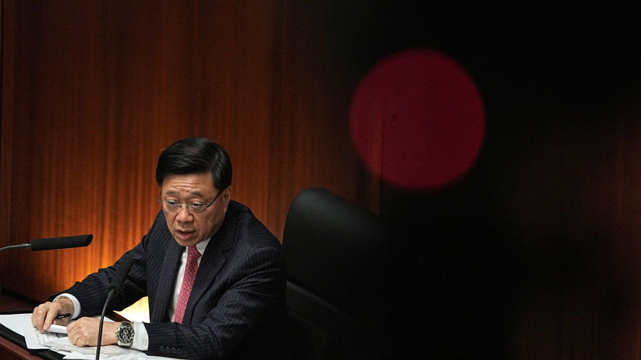 The Hong Kong Chief Executive, John Lee, at a session in the Legislative Council in Hong Kong