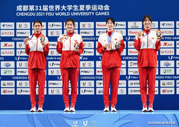 
                                    Сборная Китая завоевала золото в женских командных соревнованиях по тхэквондо в рамках Универсиады в Чэнду
                                