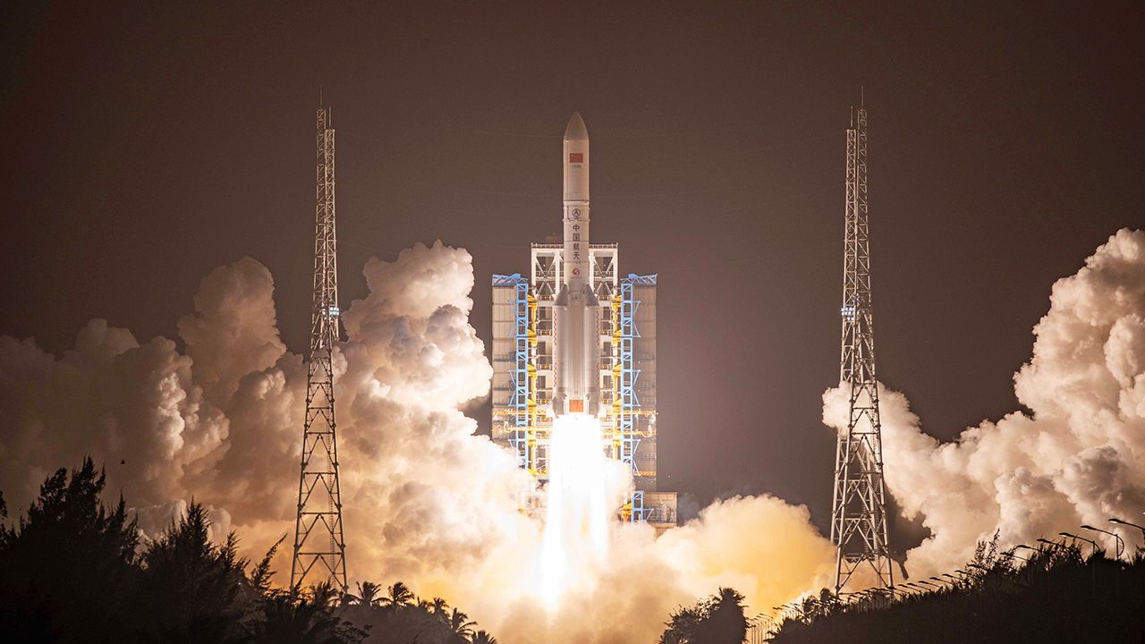 A Long March-5 Y6 carrier rocket blasts off from the Wenchang Spacecraft Launch Site in China