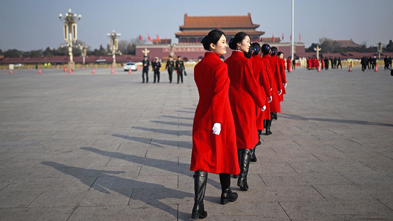 A group of Chinese hostesses at the opening session of the National Peopls's Congress in Beijing