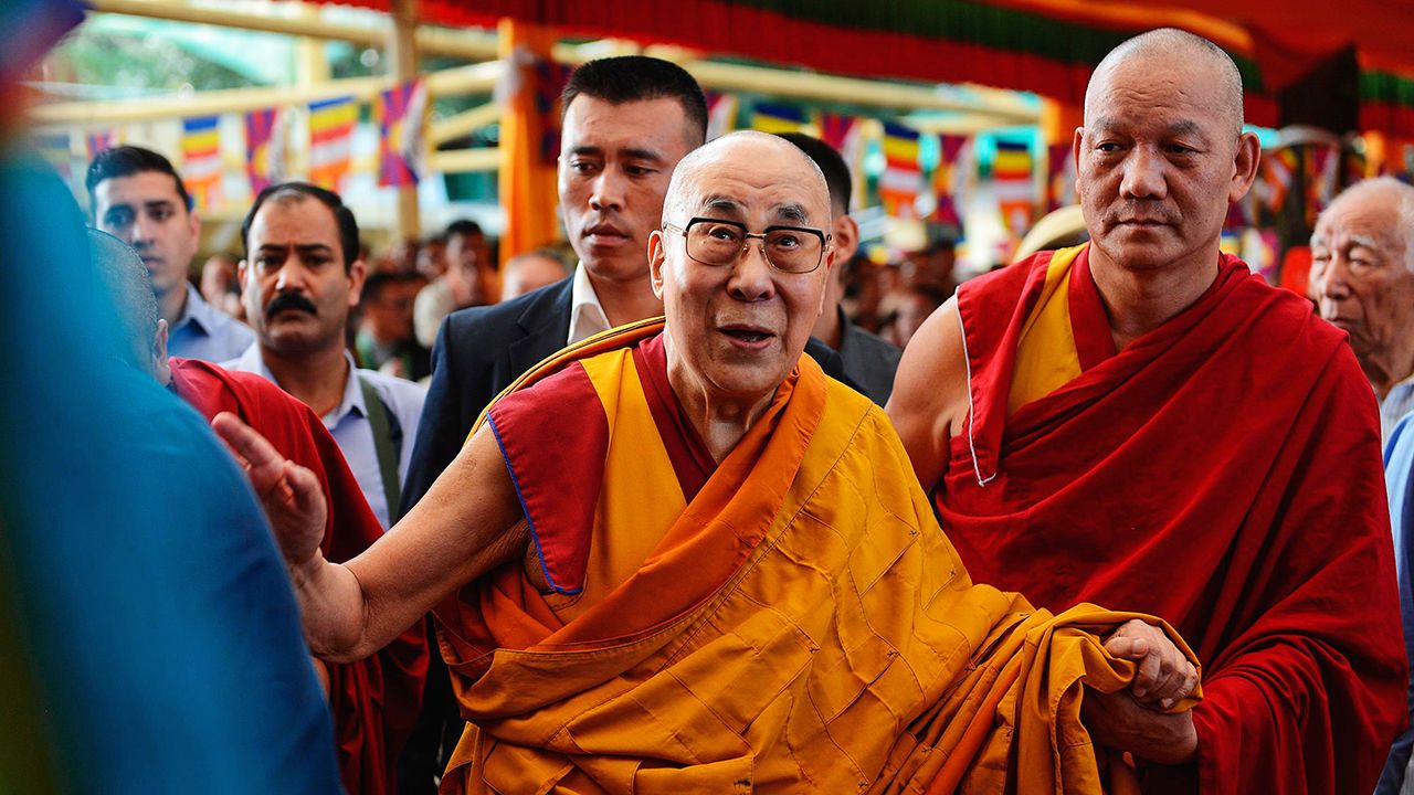 The Dalai Lama arrives for a long-life prayer offering dedicated to him at Tsuglagkhang Temple in McLeod Ganj.