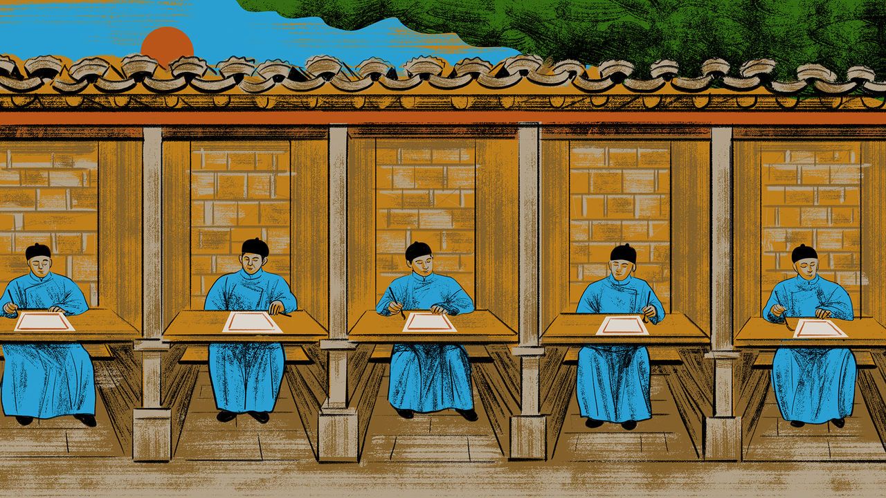 Illustration of Imperial Chinese officials taking an examination
