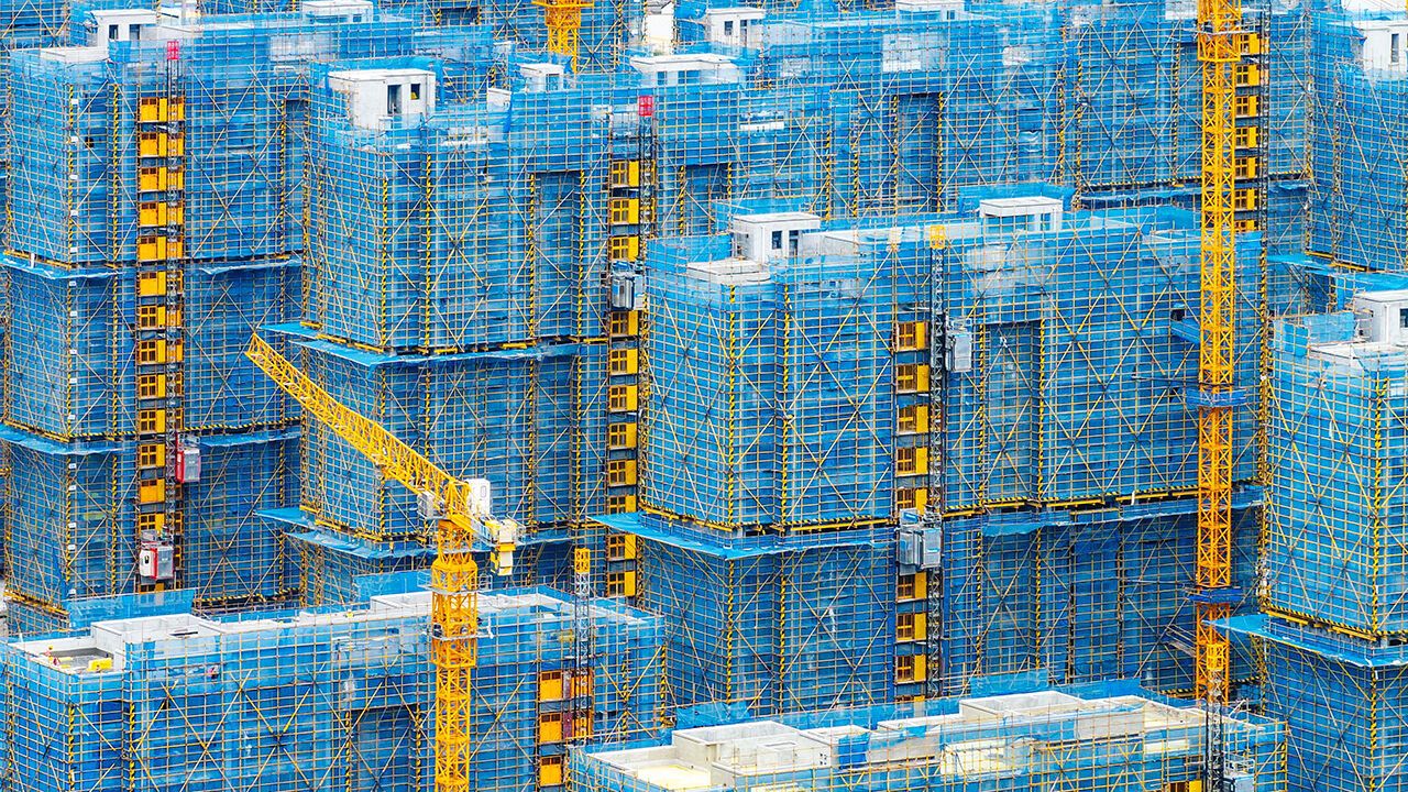 Apartment blocks under construction in China.