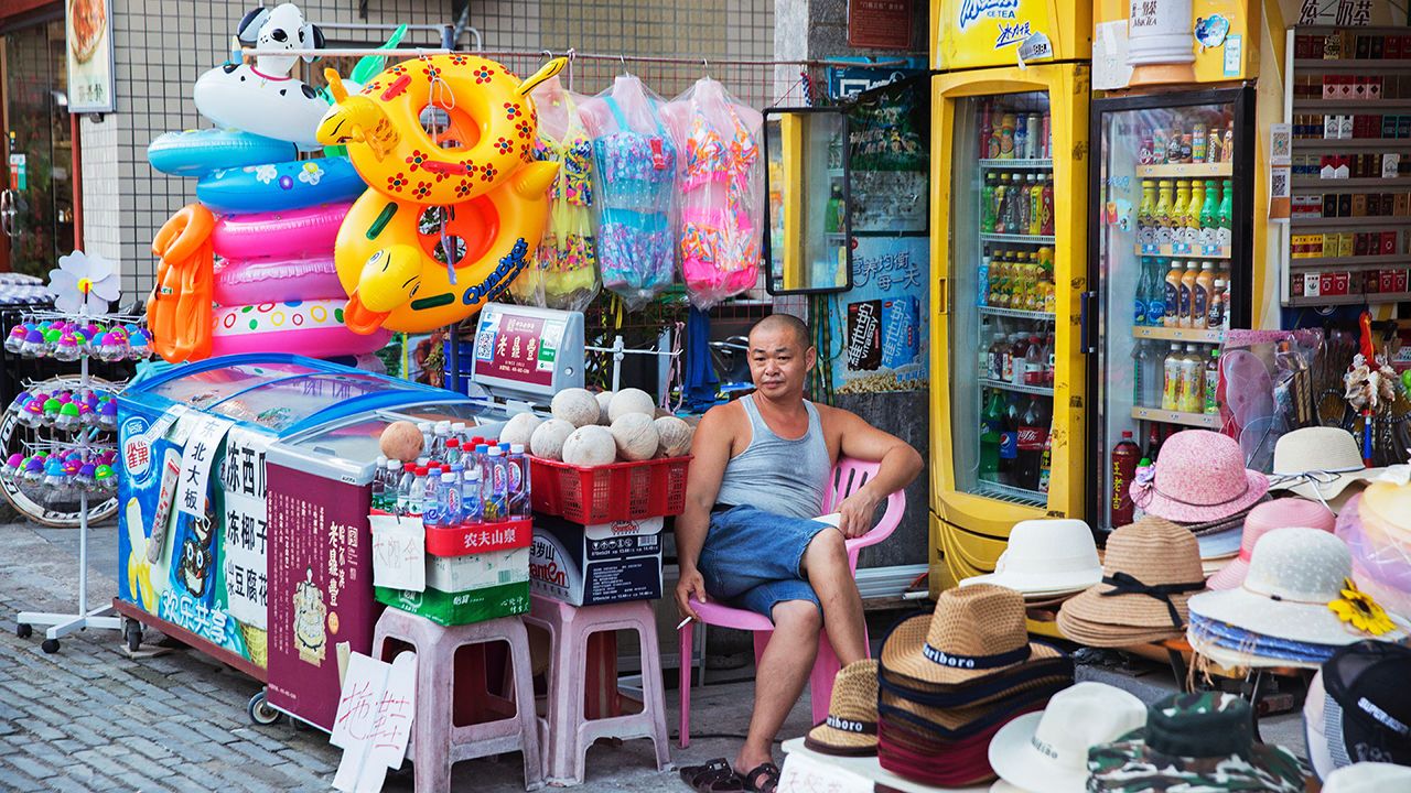 A market stall holder in Shenzhen, China