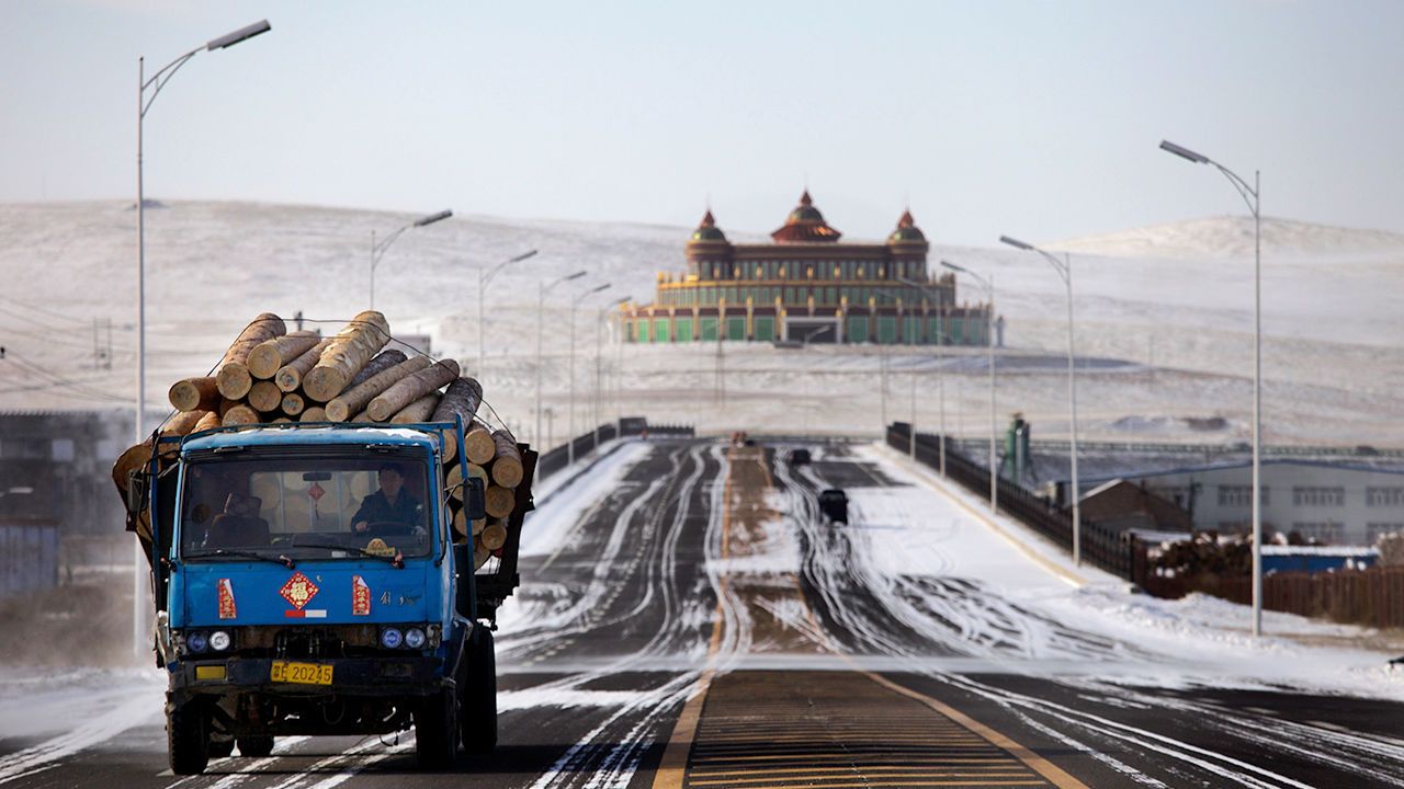 Russian sourced timber being transported for processing in Manzhouli